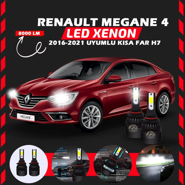 Renault Megane 4 2016-2021 Kısa Far Uyumlu Şimşek Etkili Led Xenon Light Series H7 ürün görseli 1
