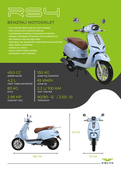 RS4 BENZINLI SCOOTER (50CC) BEYAZ - Resim 7