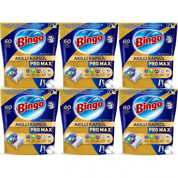 Bingo Akıllı Kapsül Pro Max Bulaşık Makinesi Deterjanı Tableti 360 Adet Limon Kokulu (6PK*60) ürün görseli 1