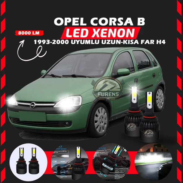 Opel Corsa B 1993-2000 Uzun - Kısa Uyumlu Şimşek Etkili Led Xenon Light Series H4 ürün görseli 1