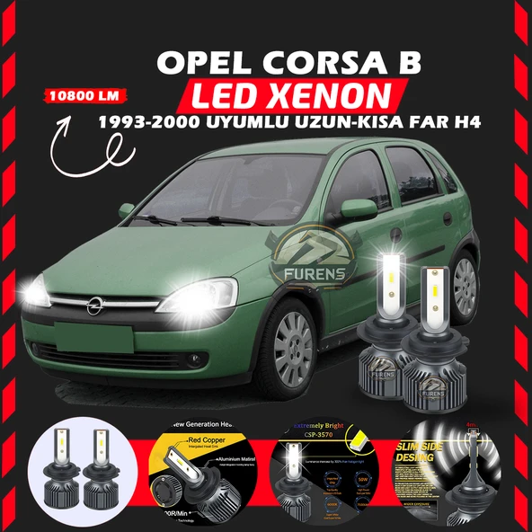 Opel Corsa B 1993-2000 Uzun - Kısa Uyumlu Şimşek Etkili Led Xenon Premium Series H4 ürün görseli 1