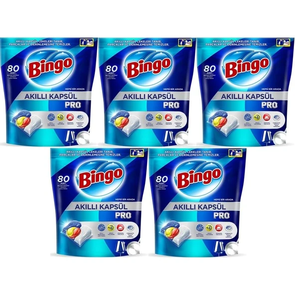 Bingo Akıllı Kapsül Pro Bulaşık Makinesi Deterjanı Tableti 400 Adet Limon Kokulu (5PK*80) ürün görseli 1