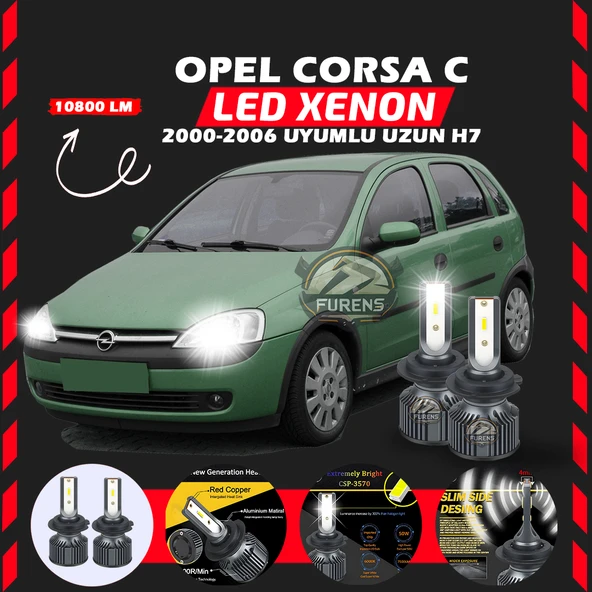 Opel Corsa C 2000-2006 Uzun Far Uyumlu Şimşek Etkili Led Xenon Premium Series H7 ürün görseli 1