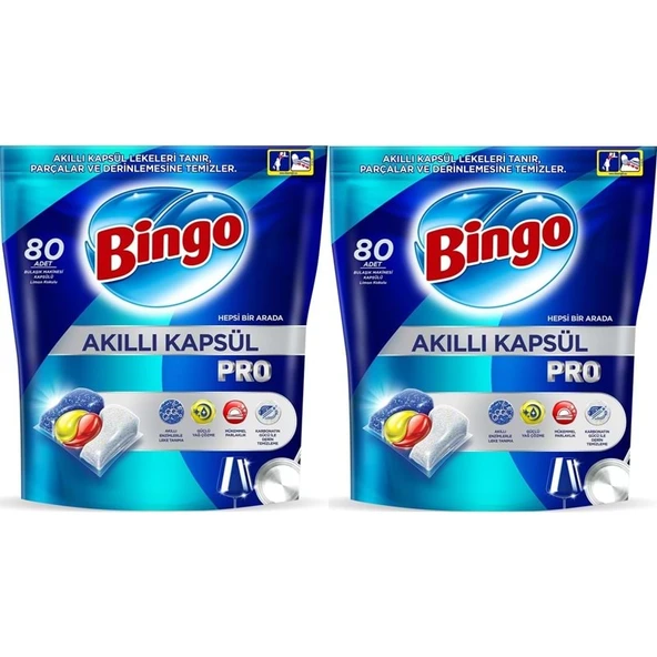 Bingo Akıllı Kapsül Pro Bulaşık Makinesi Deterjanı Tableti 160 Adet Limon Kokulu (2PK*80) ürün görseli 1