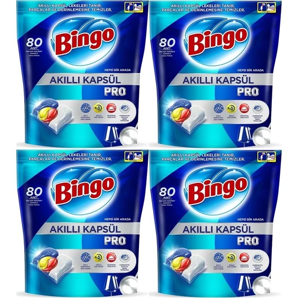 Bingo Akıllı Kapsül Pro Bulaşık Makinesi Deterjanı Tableti 320 Adet Limon Kokulu (4PK*80) ürün görseli 1