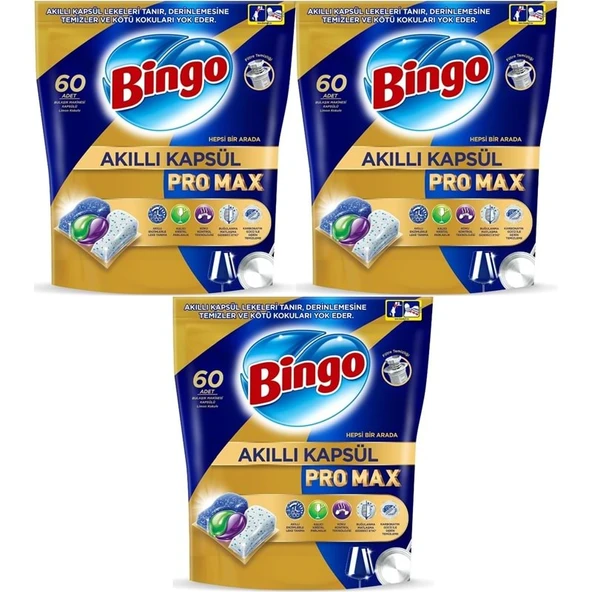 Bingo Akıllı Kapsül Pro Max Bulaşık Makinesi Deterjanı Tableti 180 Adet Limon Kokulu (3PK*60) ürün görseli 1