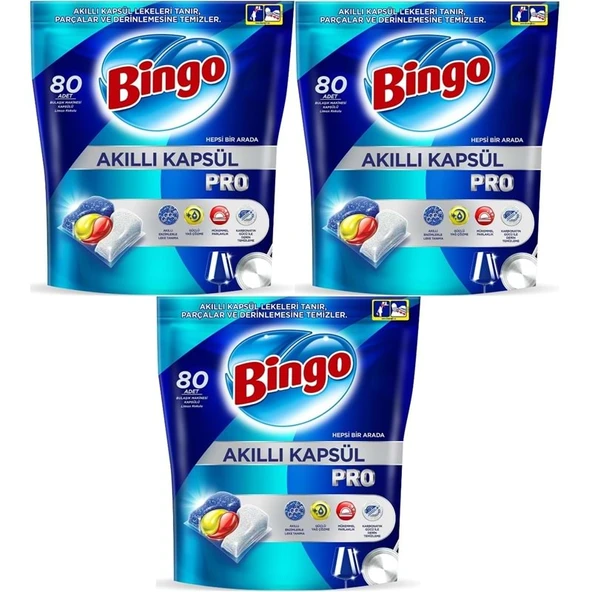 Bingo Akıllı Kapsül Pro Bulaşık Makinesi Deterjanı Tableti 240 Adet Limon Kokulu (3PK*80) ürün görseli 1