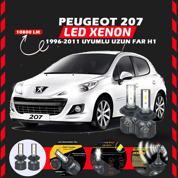 Peugeot 207 1996-2011 Uzun Far Uyumlu Şimşek Etkili Led Xenon Premium Series H1 ürün görseli 1