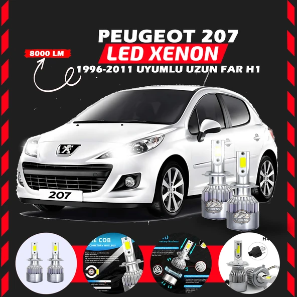 Peugeot 207 1996-2011 Uzun Far Uyumlu Şimşek Etkili Led Xenon Performance Series H1 ürün görseli 1