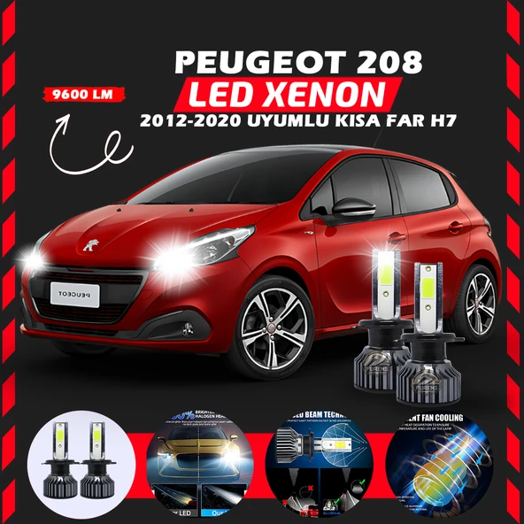 Peugeot 208 2012-2020 Kısa Far Uyumlu Şimşek Etkili Led Xenon Pro Series H7 ürün görseli 1