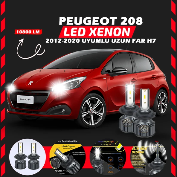 Peugeot 208 2012-2020 Uzun Far Uyumlu Şimşek Etkili Led Xenon Premium Series H7 ürün görseli 1