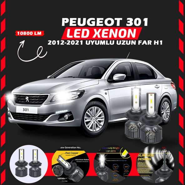 Peugeot 301 2012-2021 Uzun Far Uyumlu Şimşek Etkili Led Xenon Premium Series H1 ürün görseli 1