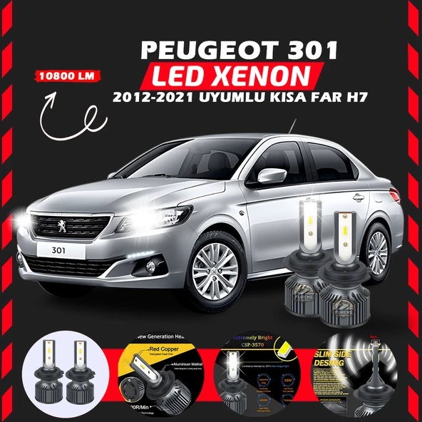 Peugeot 301 2012-2021 Kısa Far Uyumlu Şimşek Etkili Led Xenon Premium Series H7 ürün görseli 1