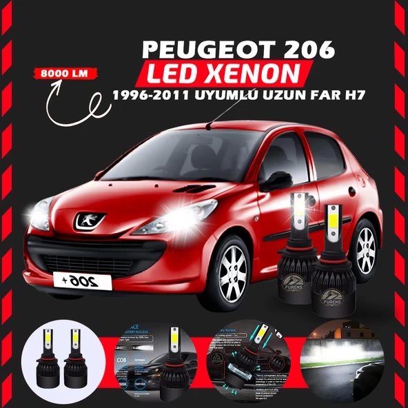 Peugeot 206 1996-2011 Uzun Far Uyumlu Şimşek Etkili Led Xenon Light Series H7 ürün görseli 1