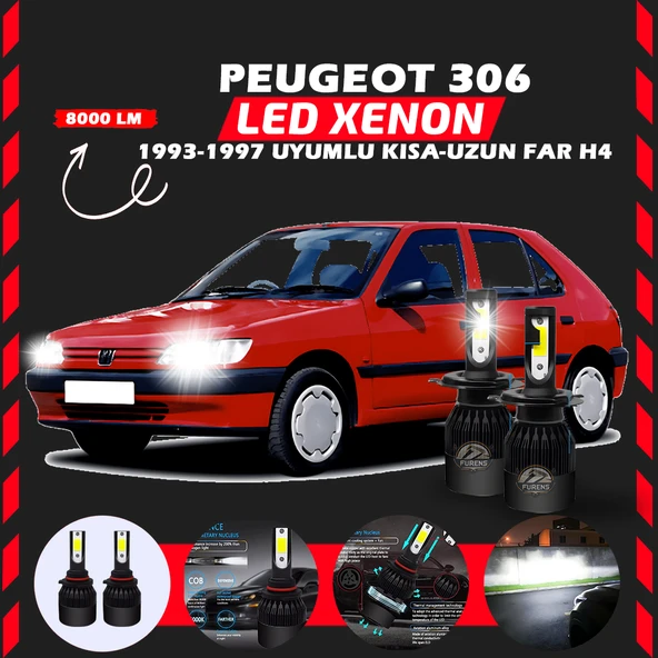 Peugeot 306 1993-1997 Uzun Kısa Far Uyumlu Şimşek Etkili Led Xenon Light Series H4 ürün görseli 1