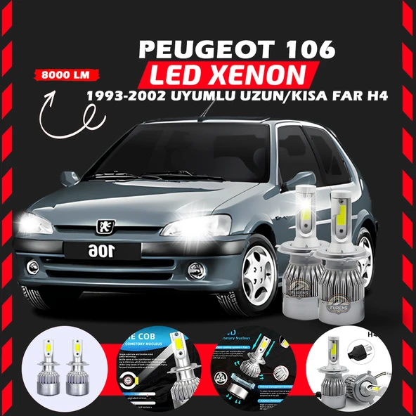 Peugeot 106 1993-2002 Uzun-Kısa Far Uyumlu Şimşek Etkili Led Xenon Performance Series H4 ürün görseli 1