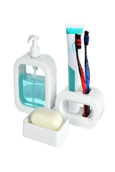 Online Kapında Lüks Sert Plastikten Üretilmiş  3’lü Banyo seti ürün görseli 1