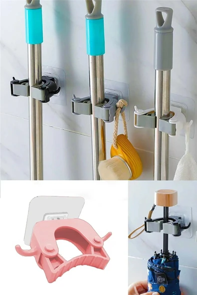 Online Kapında 3 Adet Lüks Paspas Süpürge Fırça Ve Mop Askısı Sap Tutucu Mutfak Banyo Askı ürün görseli 1