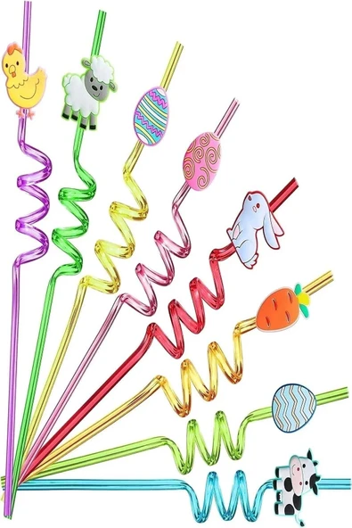 Online Kapında 4 Adet Sevimli Emojili Plastik Pipet Kıvrımlı Renkli Emojili Kokteyl Pipet ürün görseli 1