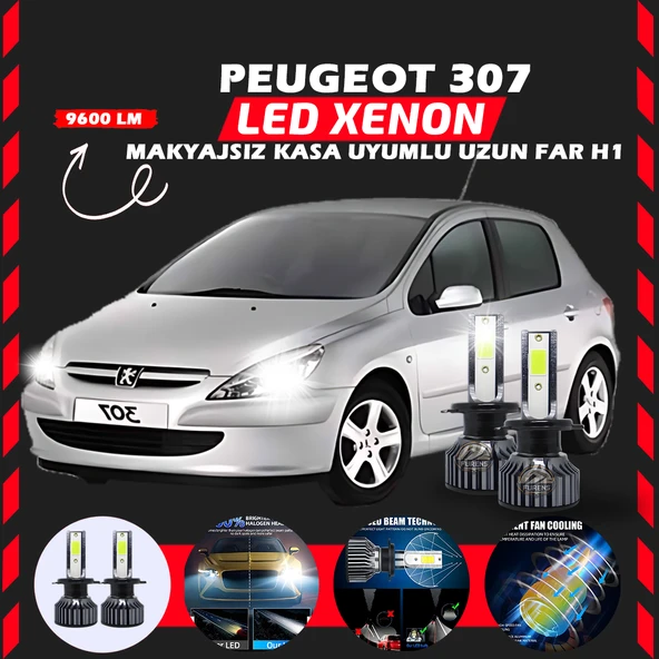 Peugeot 307 Makyajsız Kasa Uzun Far Uyumlu Şimşek Etkili Led Xenon Pro Series H1 ürün görseli 1
