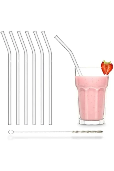 Online Kapında Lüks Fırçalı Eğik Cam Pipet Isıya Dayanıklı Termisil Cam Pipet 21cm 6ADET ürün görseli 1