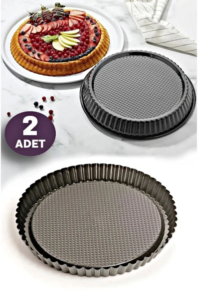 VİZON 2 Adet Döküm Granit Torte Model Kek Pasta Kalıbı Dilimli Turta Kek Kalıbı Siyah 28cm ürün görseli 1