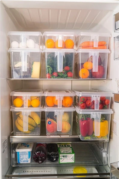 Online Kapında 6 Adet Tutma Kollu Kapaklı Çok Amaçlı Erzak Saklama Kabı Buzdolabı Düzenleyici Organizer 6x4lt ürün görseli 1