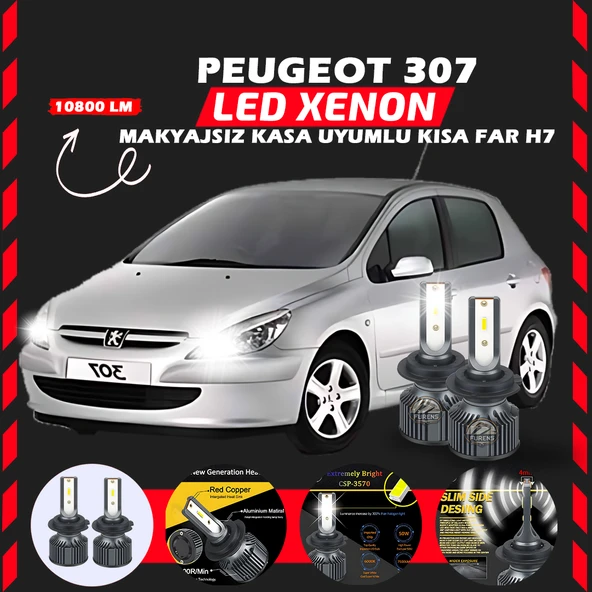 Peugeot 307 Makyajsız Kasa Kısa Far Uyumlu Şimşek Etkili Led Xenon Premium Series H7 ürün görseli 1