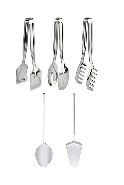 Fırsat Sende 5 Parça Paslanmaz Çelik Servis Sunum Seti Kaşık Spatula Makarna Salata Pasta Maşası ürün görseli 1