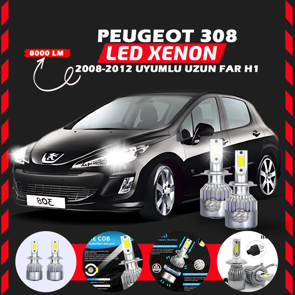 Peugeot 308 2008-2012 Uzun Far Uyumlu Şimşek Etkili Led Xenon Performance Series H1 ürün görseli 1