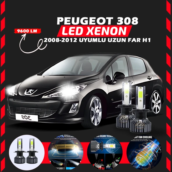 Peugeot 308 2008-2012 Uzun Far Uyumlu Şimşek Etkili Led Xenon Pro Series H1 ürün görseli 1