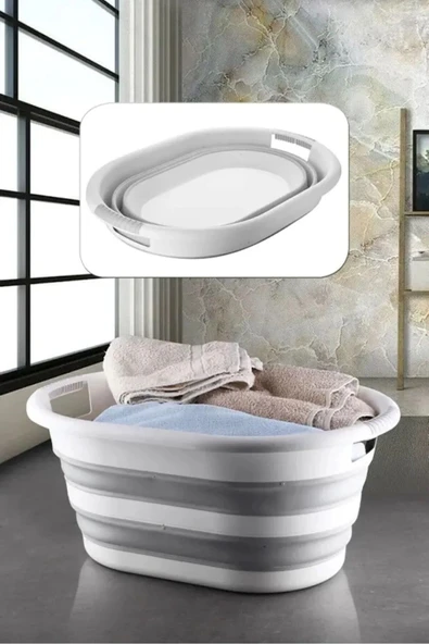Online Kapında Büyük Boy Lüks Akordiyon Katlanabilir Çamaşır Selesi Sepeti 25 lt Katlanır Sepet Çocuk Yıkama Küveti ürün görseli 1