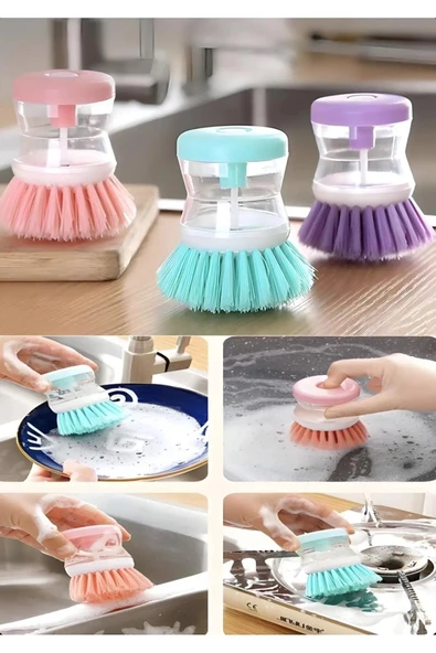 Online Kapında Bulaşık Yıkama Fırçası Sıvı Deterjan Hazneli Ocak Tencere Tava Mutfak Banyo Temizleme Fırçası 1 Adt ürün görseli 1