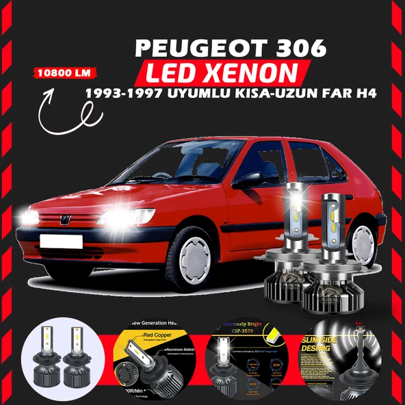 Peugeot 306 1993-1997 Uzun Kısa Far Uyumlu Şimşek Etkili Led Xenon Premium Series H4 ürün görseli 1