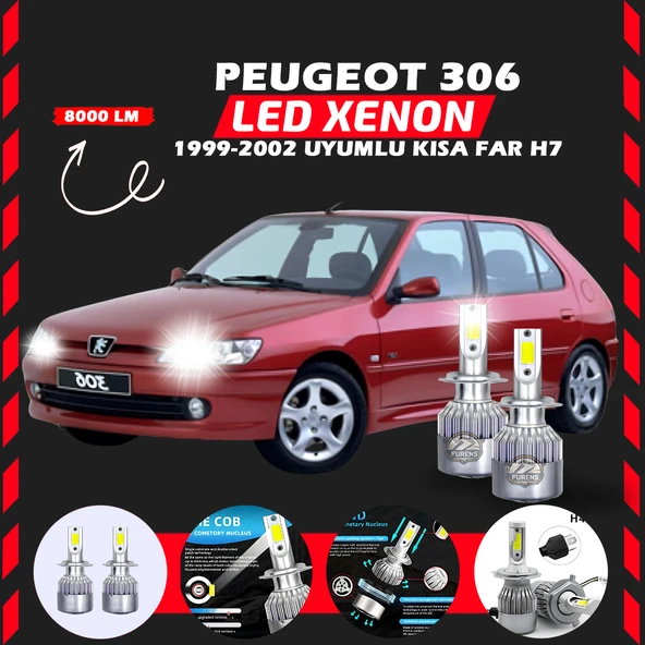 Peugeot 306 1999-2002 Kısa Far Uyumlu Şimşek Etkili Led Xenon Performance Series H7 ürün görseli 1