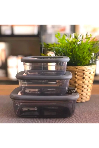 Online Kapında Sızdırmaz Kilitli Füme Plastik Erzak Saklama Kabı 3lü Set ürün görseli 1