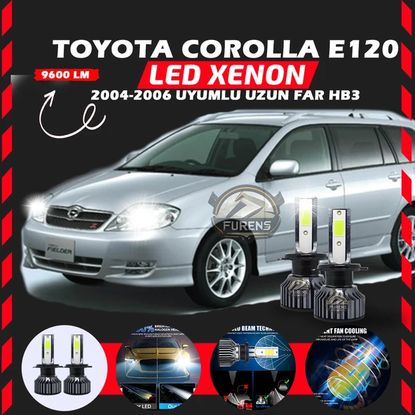 Toyota Corolla E120 2004-2006 Uzun Far Uyumlu Şimşek Etkili Led Xenon Pro Series HB3 ürün görseli 1