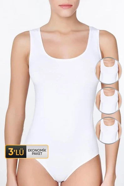 Kadın Geniş Askılı Beyaz Body 761 3'lü Ekonomik Paket ürün görseli 1