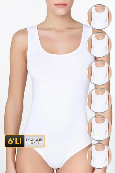 Kadın Geniş Askılı Beyaz Body 761 6'lı Ekonomik Paket ürün görseli 1