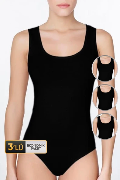 Kadın Geniş Askılı Siyah Body 761 3'lü Ekonomik Paket ürün görseli 1