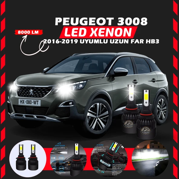 Peugeot 3008 2016-2019 Uzun Far Uyumlu Şimşek Etkili Led Xenon Light Series HB3 ürün görseli 1