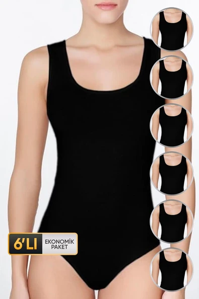 Kadın Geniş Askılı Siyah Body 761 6'lı Ekonomik Paket ürün görseli 1