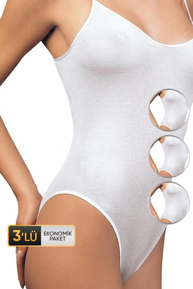 Kadın İnce Askılı Beyaz Body 760 3'lü Ekonomik Paket ürün görseli 1