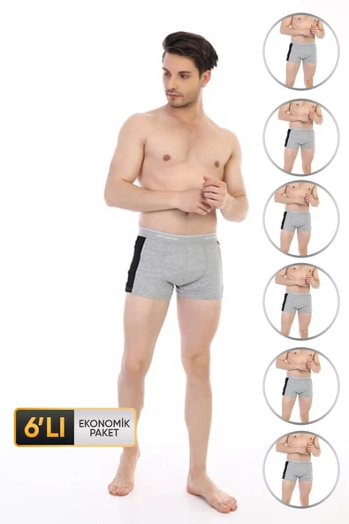 Erkek Elastanlı Biyeli Gri Boxer 850 6'lı Ekonomik Paket ürün görseli 1