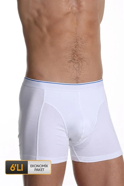 Erkek Elastanlı Beyaz Boxer 0889 6'lı Ekonomik Paket ürün görseli 1