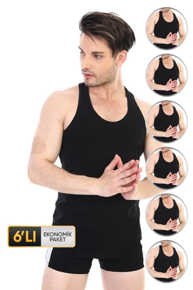Erkek Ribana Spor Siyah Atlet 915 6'lı Ekonomik Paket ürün görseli 1