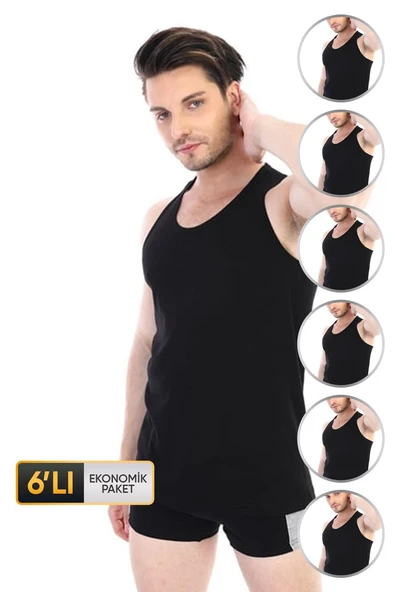 Erkek Elastanlı Spor Siyah Atlet 916 6'lı Ekonomik Paket ürün görseli 1
