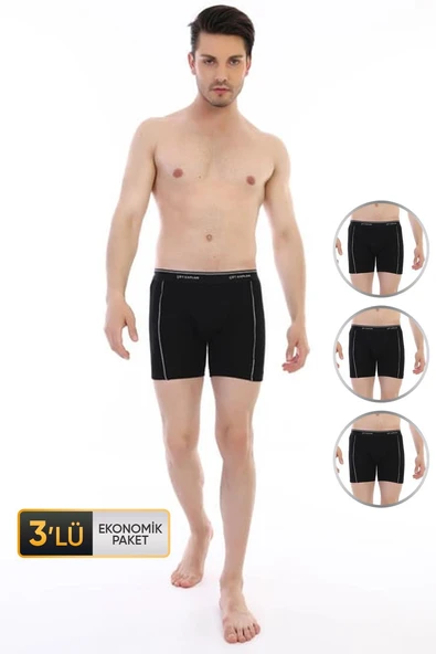 Erkek Elastanlı Biyeli Siyah Boxer 850 3'lü Ekonomik Paket ürün görseli 1