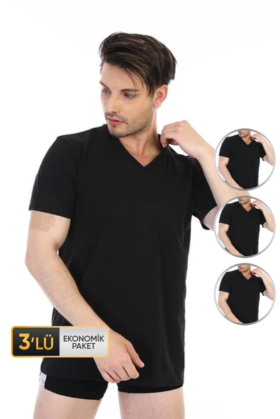 Erkek Süprem V Yaka Beyaz T-shirt 945 3'lü Ekonomik Paket ürün görseli 1
