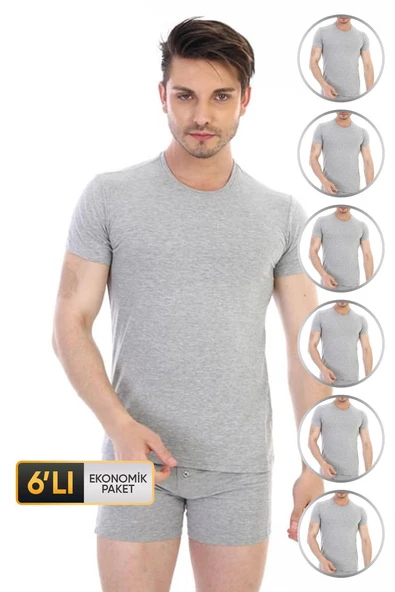 Erkek Elastanlı Gri Melanj T-shirt 954 6'lı Ekonomik Paket ürün görseli 1